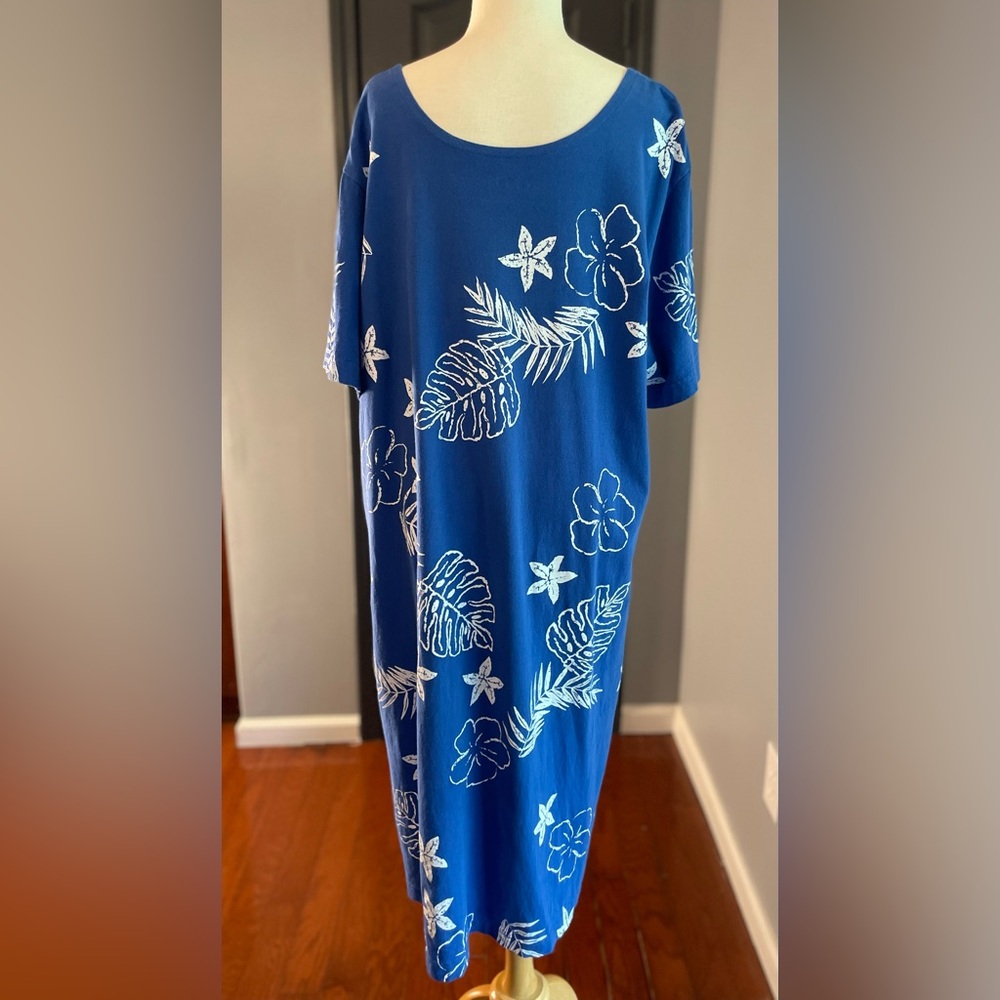 M Mac Beach Resort Nautical Print Blue Cotton Kaftan Dress - Picture 2 of 8